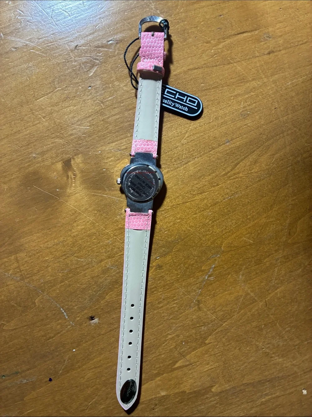 Pink heart stainless steel back watch